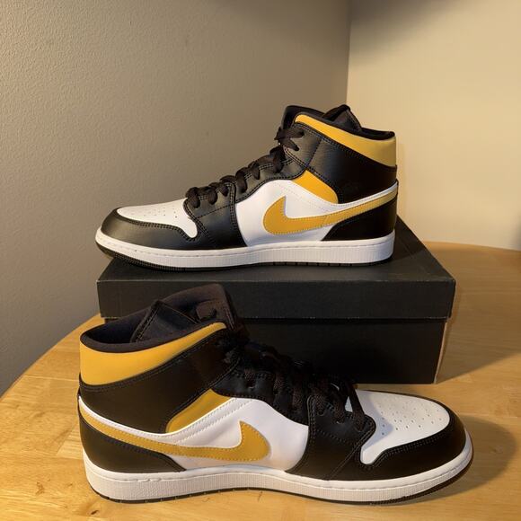 Jordan Air Jordan 1 Mid Black White University Gold Leather 554724-177 Men 14 main image 5